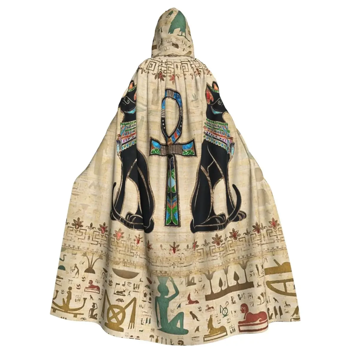 

Vintage Egyptian Ornament Old Papyrus Paper Hooded Cloak Witch Medieval Costume Cape Halloween Cosplay Costumes