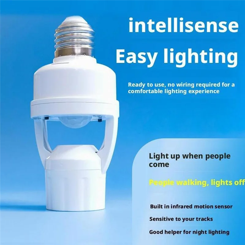A76K Adjustable Infrared Sensor E27 Smart PIR Motion Detection Light Bulb Socket Adapter Auto On/Off With Radar Induction