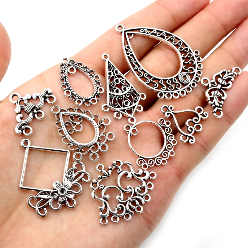 20pcs Antique Silver Plated Multi-Styles Vintage Flower Retro Connector Charm Pendant DIY Necklace Jewelry Findings Accessories