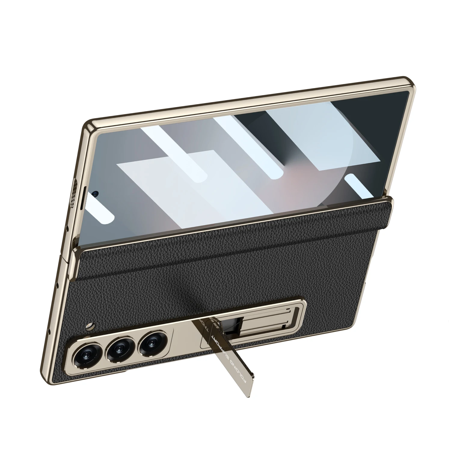Luxury Plating Hinge Leather Case For Samsung Galaxy Z Fold 6 Magnetic Hinge Bracket Plastic Hard Cover For Galaxy Z Fold 6 Case
