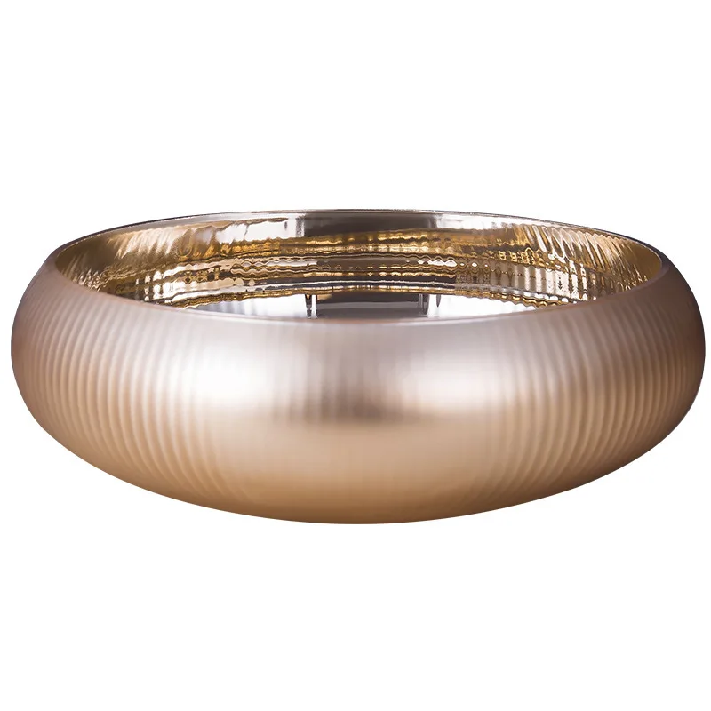 Light luxury large-diameter gold glass fruit plate, coffee table storage snacks, fruit soft decoration ornament