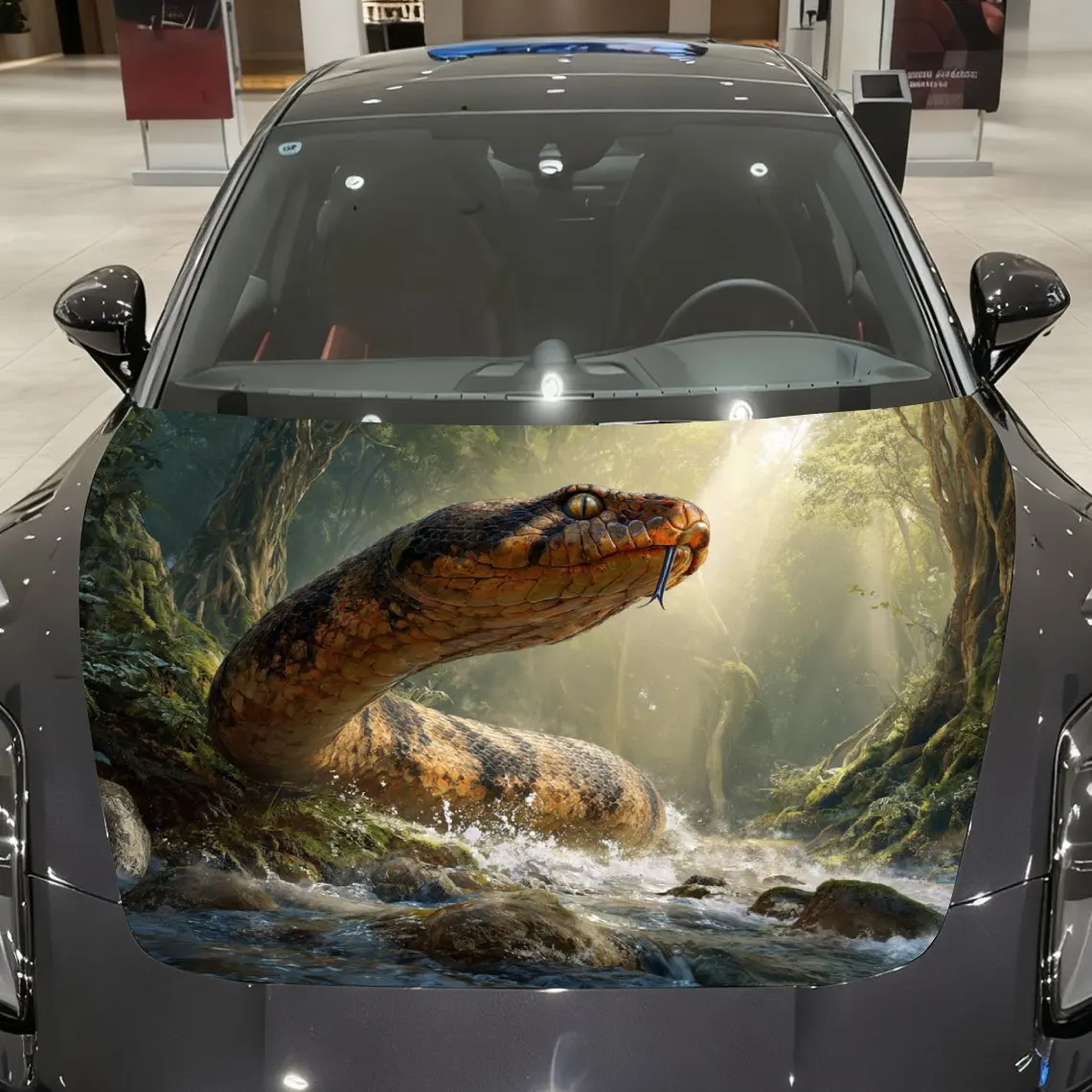 Forest Giant Snake Car Hood Sticker, Roll Packaging, Fashionable Design, Suitable For Most Vehicles, Stylish Car Decoration, Eng