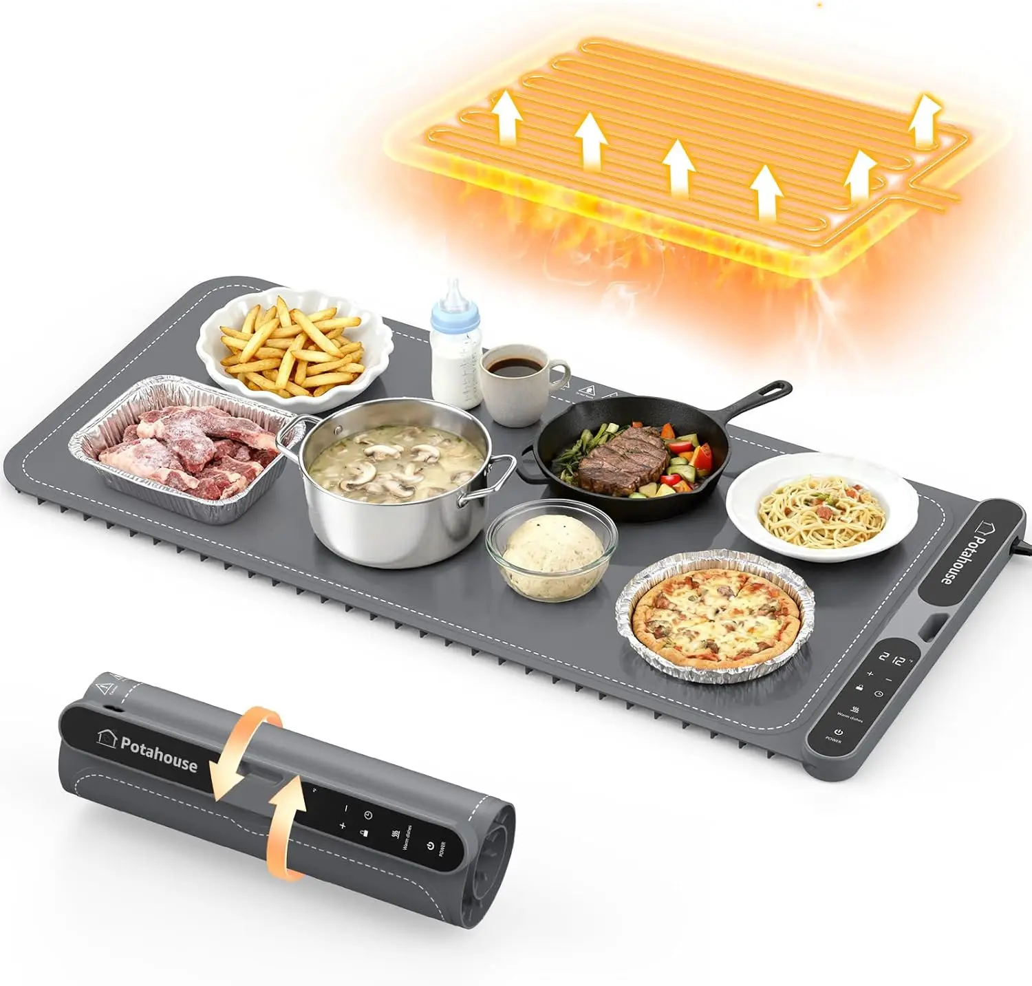 

Электрический коврик для подогрева еды размером 31x15 дюймов (очень большой), с 7 температурными режимами и 8 настройками таймера, портативный для вечеринок и путешествий