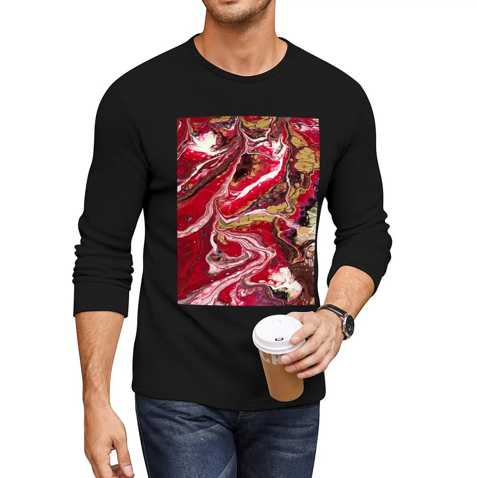 Red, white and golden waves Long T-Shirt t shirt man boys animal print shirt Blouse T-shirt men