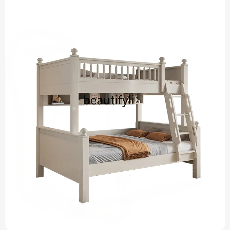 Adult Solid Wood up and down Bunk Bed High and Low Bunk Bed Small Apartment Boys and Girls Upper and Lower Bunk Bed with Mop