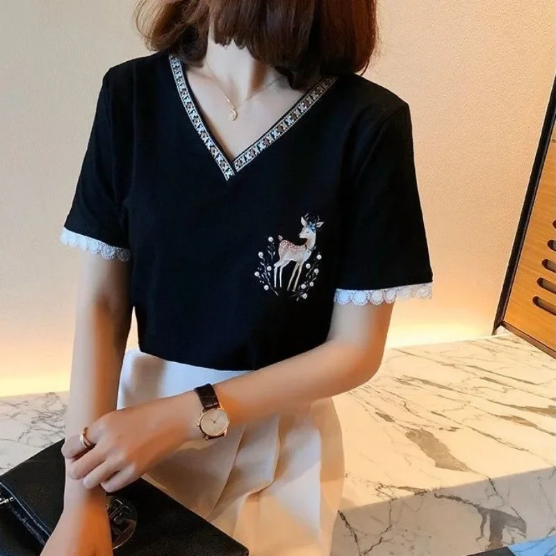 T Shirt for Women Blue Cotton Short Sleeve Plain Tops Woman Baggy Clearance Clothing Female Korean Streetwear 2024 High Quality