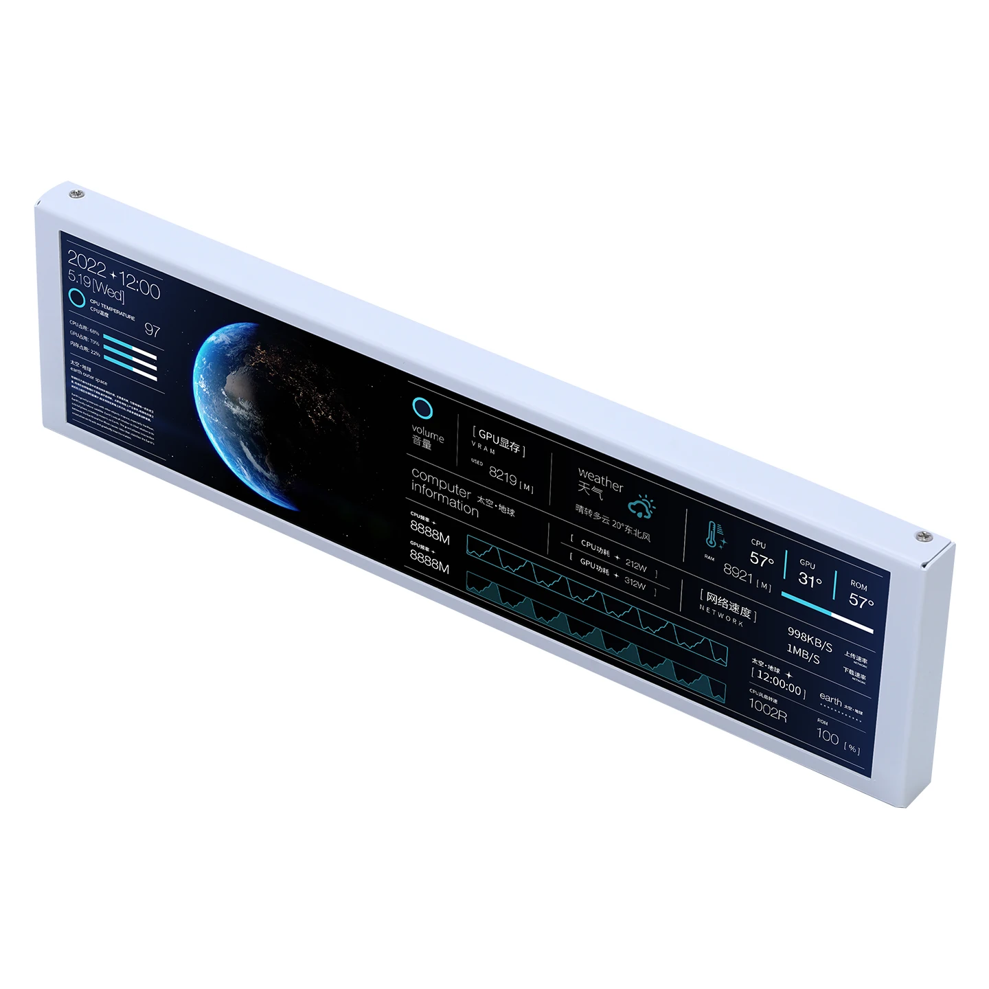 9,2'' IPS Typ C Sekundärbildschirm TURZX 1920x462 LCD für Windows 10 11 Computergehäuse Netzwerk CPU GPU RAM Festplattenmonitor