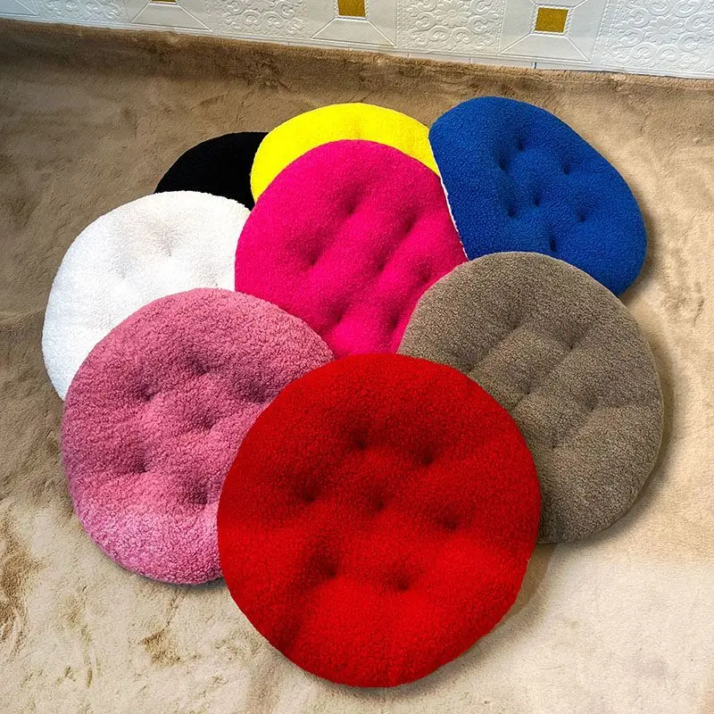 Winter Thick Lambskin Cushion Student Plush Chair Cushion Dining Chair Backrest Office Plush Circular Plush Cushion Cute Pillow