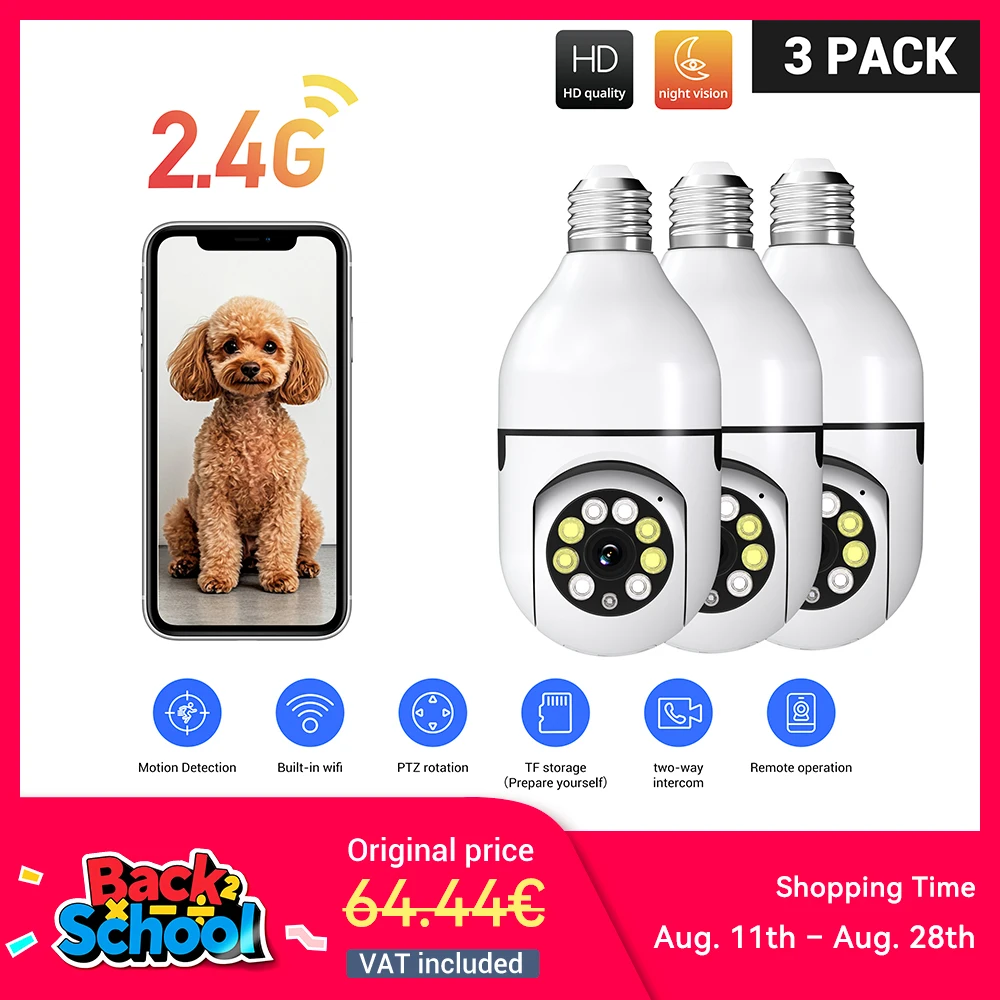 イージーライフアプリ-ワイヤレスセキュリティカメラ、wifi、カラーナイトビジョン、双方向オーディオ、360-°-パンチルトズーム、1080p-hd、屋内および屋外、3個