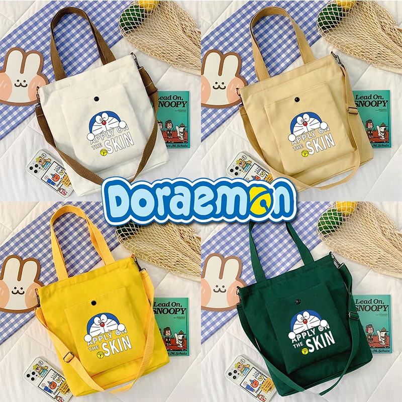 

New Doraemon Large-capacity Ladies Canvas Tote Bag Cartoon Creative Students Simple Learning Schoolbag Anime Peripheral Handbag