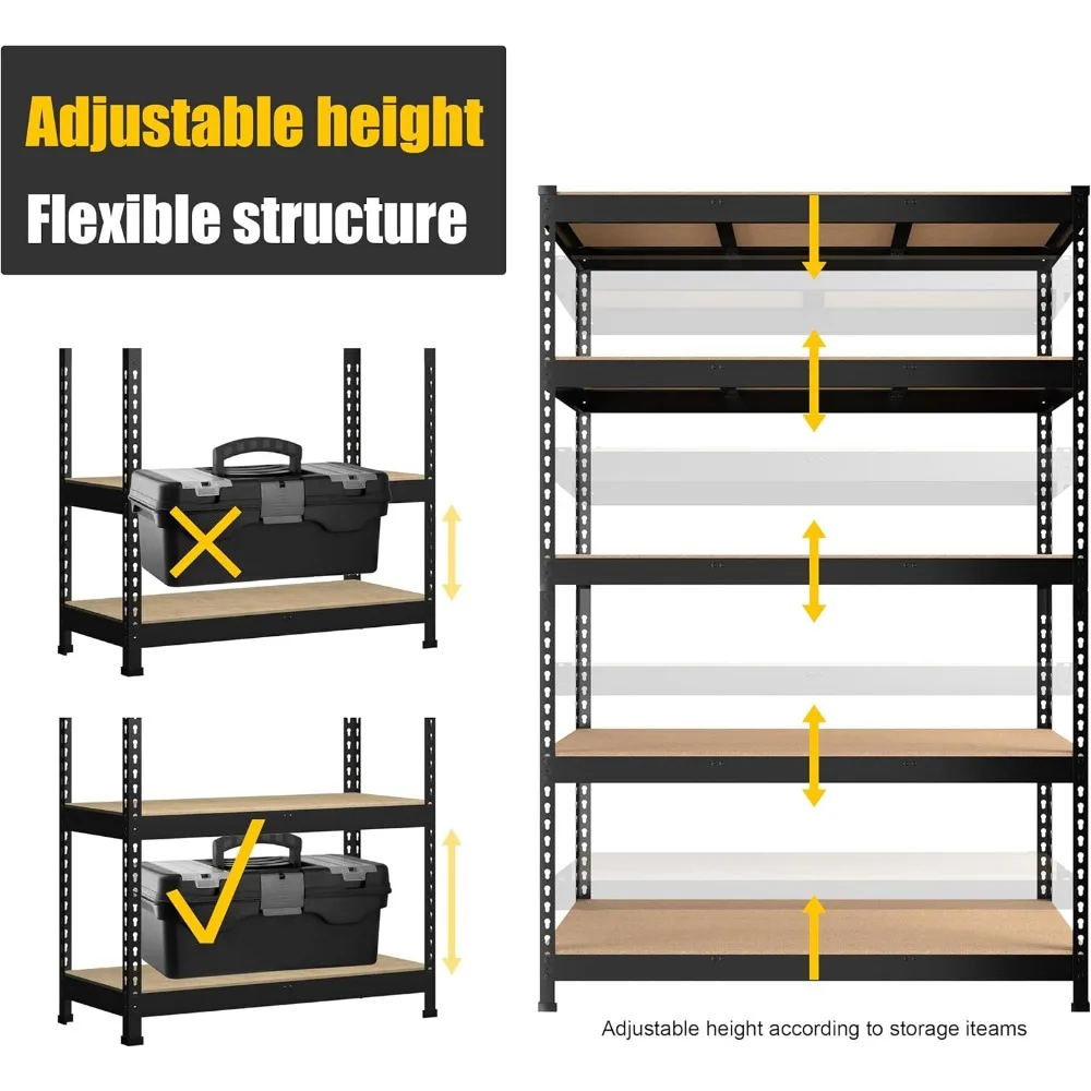 Adjustable 5 Tier Heavy Duty Metal Garage Storage Rack - 47W x 18D x 71H, Utility Shelf Unit for Warehouse Organization