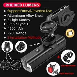 ROCKBROS 1000LM Bicycle Light Waterproof Bike Light Front Lamp Rechargeable Cycling Headlight Aluminum Flashlight