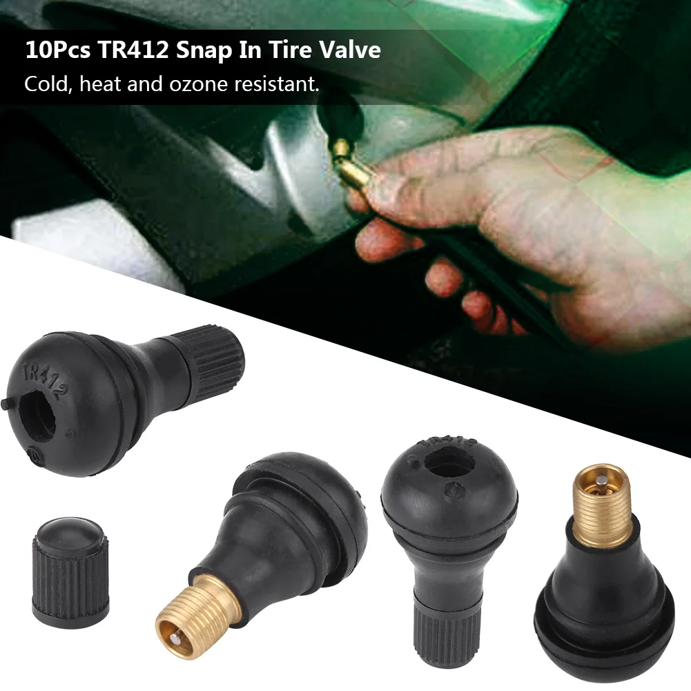 10Pcs Universal TR412 Snap-in Car Tubeless Tyre Valve Stems Rubber Copper Vacuum Tire Air Valve for Auto Motorcycle Moto