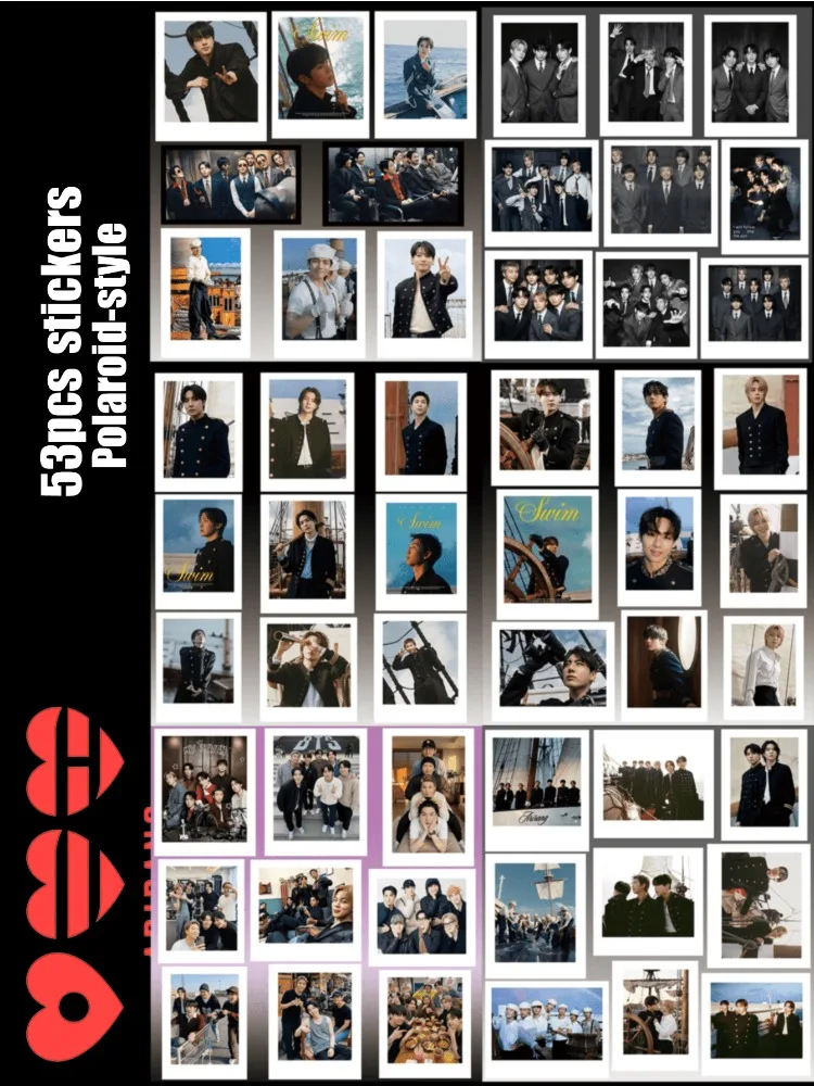 SET MIT 53 TEILEN, BT/S ARMY OT7, ARIRANG, Aufkleber-Set im Polaroid-Stil – RM JHOPE JIMIN JIN V SUGA Min Yoon Gi Graffiti-Aufkleber