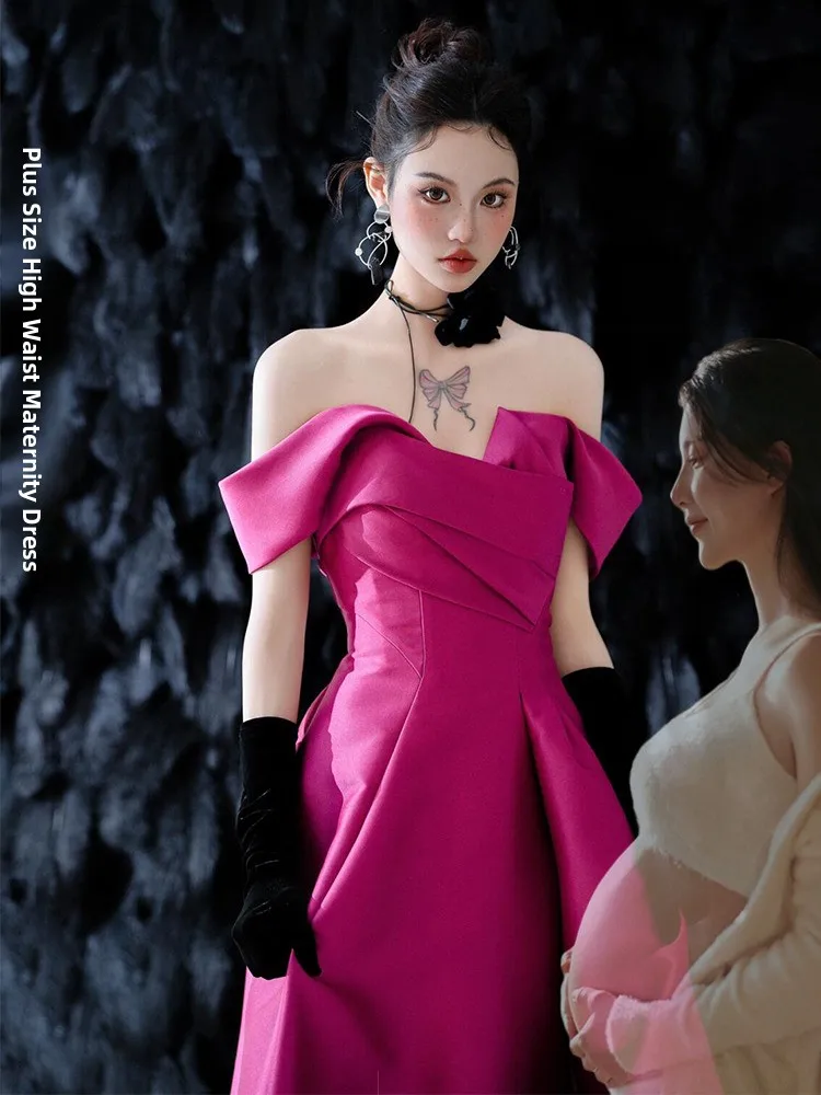 

Ele Pink Satin Wedding Dr High Waist One oulderlong Drfor Marriage Engagement Banquetwomen's Special Ocn Dr