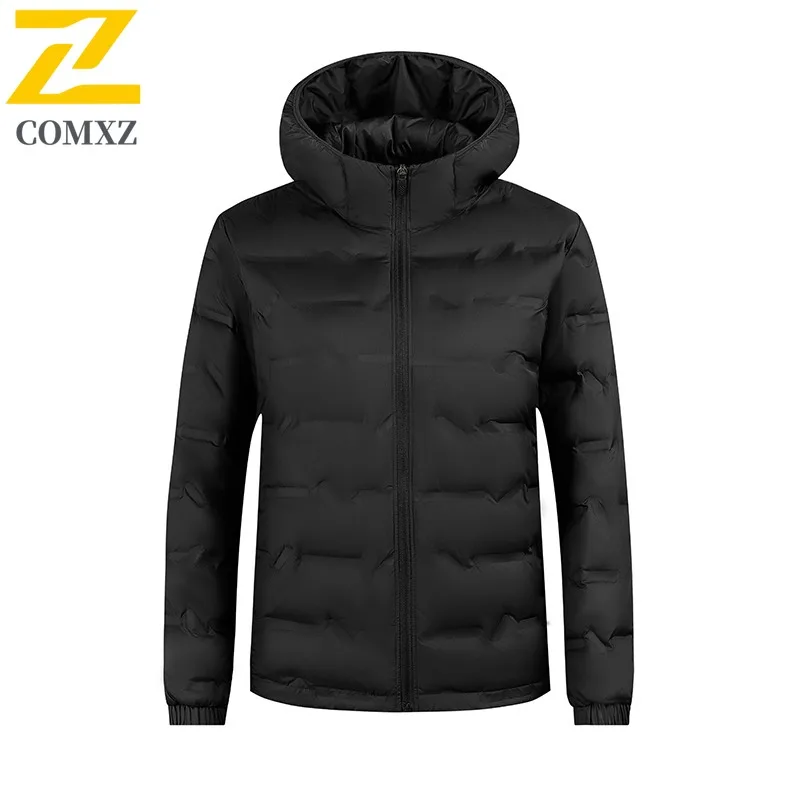 COMXZ Couple Down Jacket Hooded Outdoor Camping Windproof Down Cotton Coat Casual Trekking Self-cultivation Winter Garment