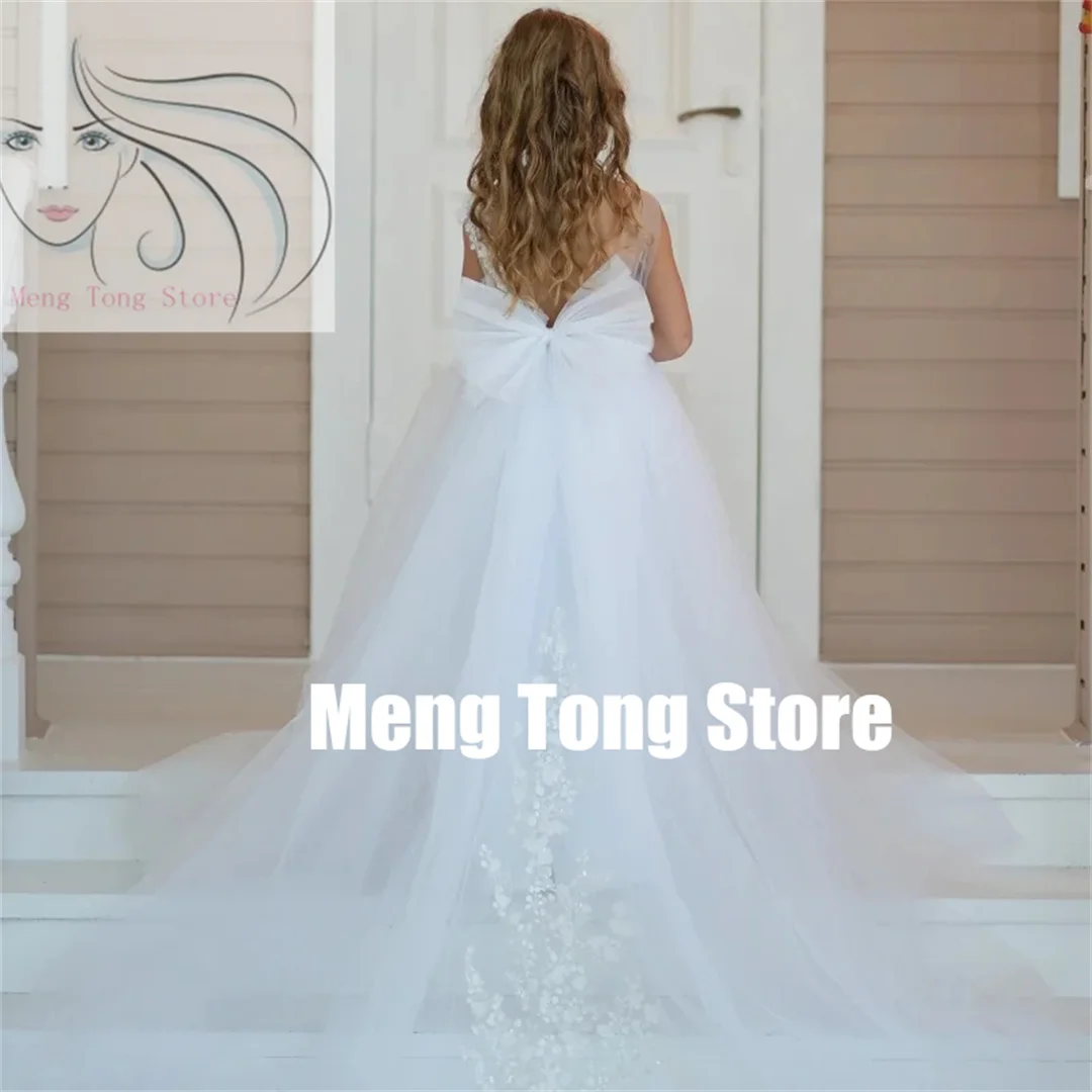 Customization Flower Girl Dresses Tulle Puffy Appliques With Bow Sleeveless For Wedding Birthday Party First Communion Gown