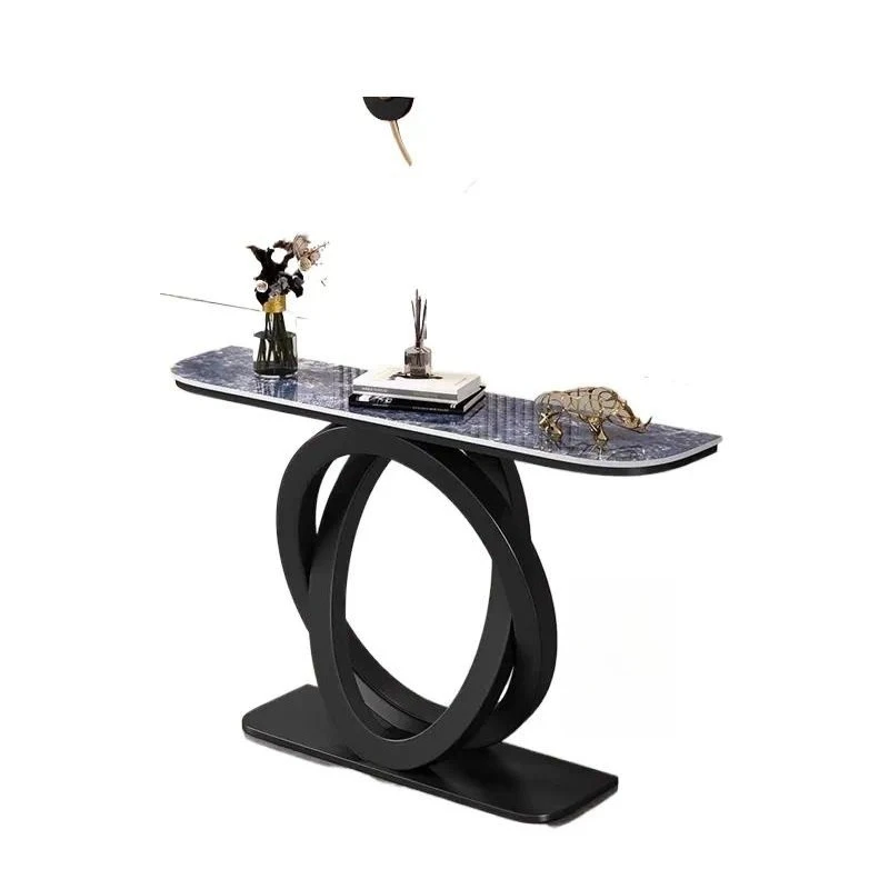 Model Wrought Iron Slate Entryway Table Semi Circular Console Table For Hallway Modern Luxury Wall Mounted End View Platform