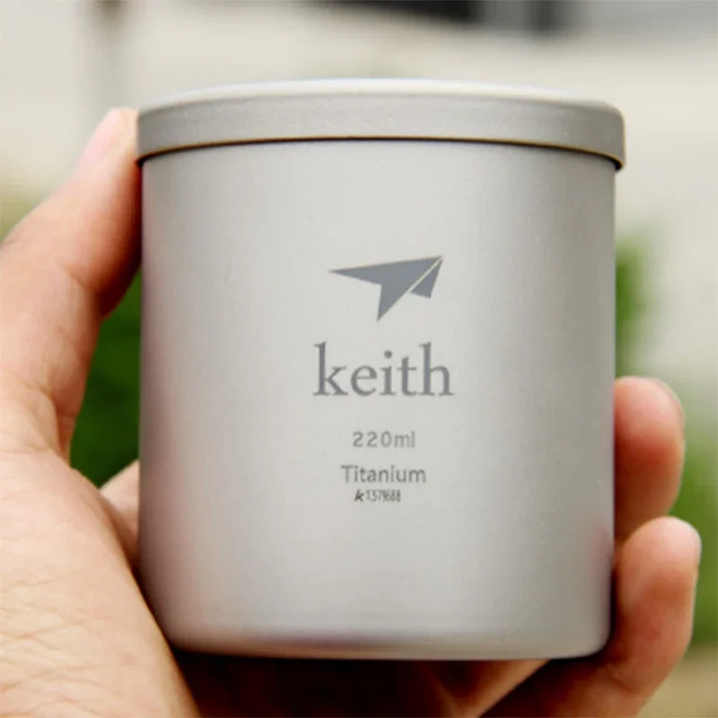 Keith 220ml Double Wall Titanium Water Cup Tea Coffee Mug for Home Office Heat Resistant Drinkware Hot and Cold Water