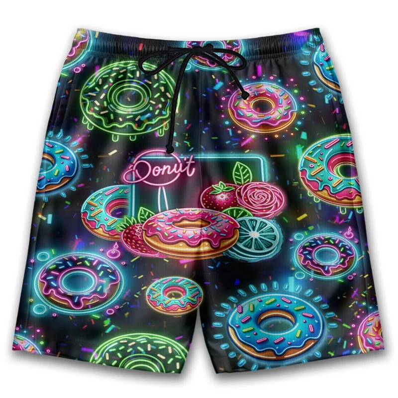 3D Printed Cute Donut Short Pants For Men Doughnut Cake Dessert Pattern Swim Trunks Casual Women Surf Beach Shorts Streetwear