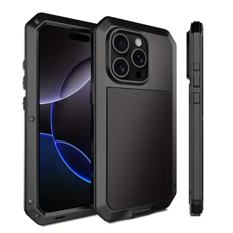 for iPhone 16/15/14/13/11 ProMax 7/8/SE/XS Metal Case,Heavy Duty Shockproof Tough Rugged Case and Built-in Glass Screen Protect