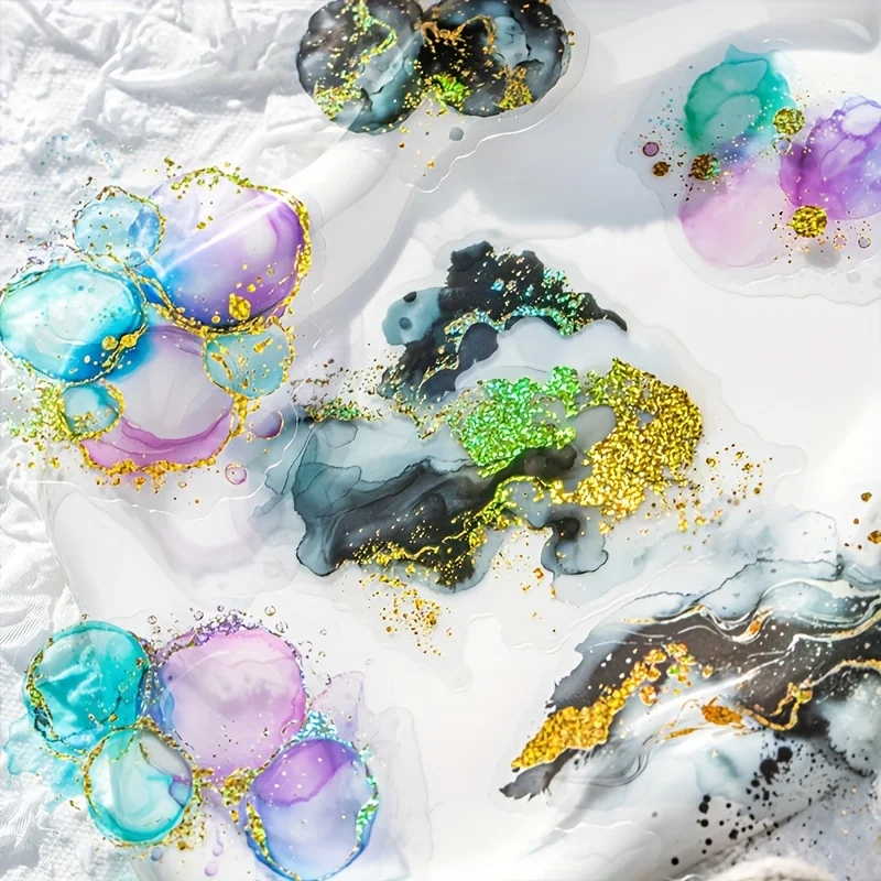 1pc, Stardust Track Series Stickers - Sparkling Gold Foil and Watercolor Splash Design, Suitable for DIY Stickers