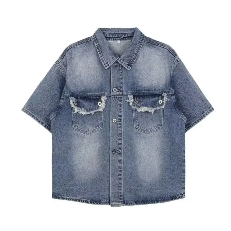 

Мужская летняя джинсовая куртка в стиле ретро (Гонконг), повседневная рабочая одежда, свободный крой, для подростков, из полиэфирного волокна