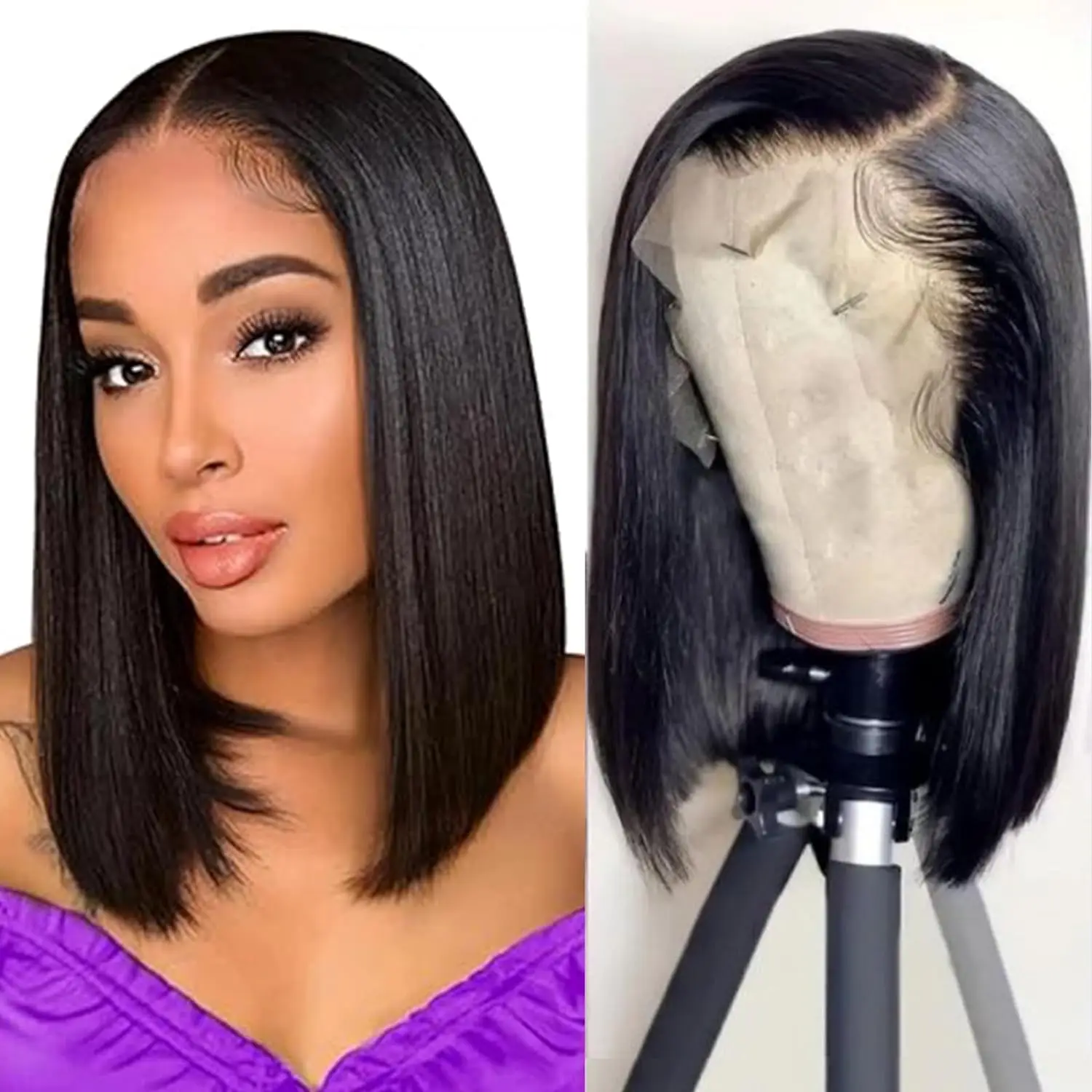 Perruque Bob Lace Wig naturelle lisse-Sophia, cheveux courts, 13x6, 8 à 16 pouces, pre-plucked, 250% de densité