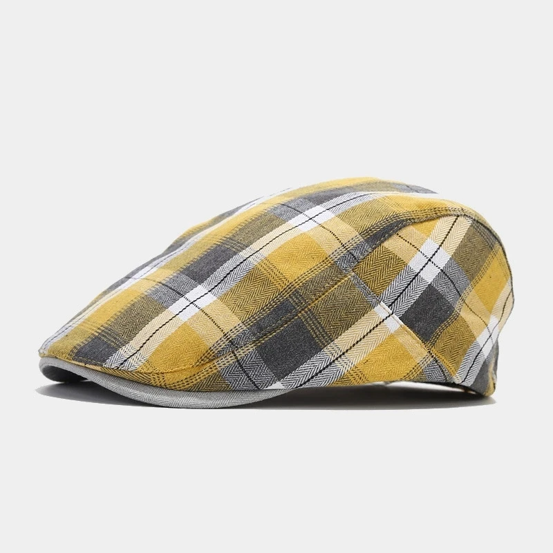 หมวกเบเร่ต์ลายสก็อตสีสันสดใสสำหรับผู้ชาย หมวกสไตล์ศิลปะทันสมัย หมวกทรงบางสำหรับฤดูใบไม้ผลิและฤดูใบไม้ร่วง หมวกนิวส์บอยสไตล์เรโทรอังกฤษสำหรับผู้หญิง