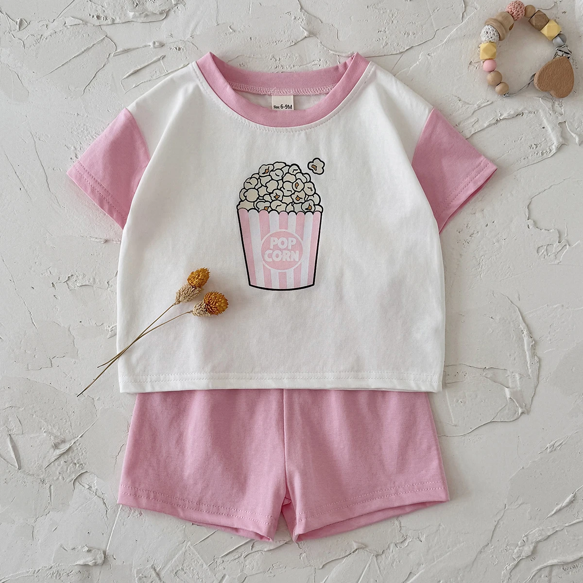 Summer Baby Color Blocking Short Sleeve T-Shirt And Pink Shorts Set Cute Casual Baby Outfit Two-Piece Ensemble 0-3Y