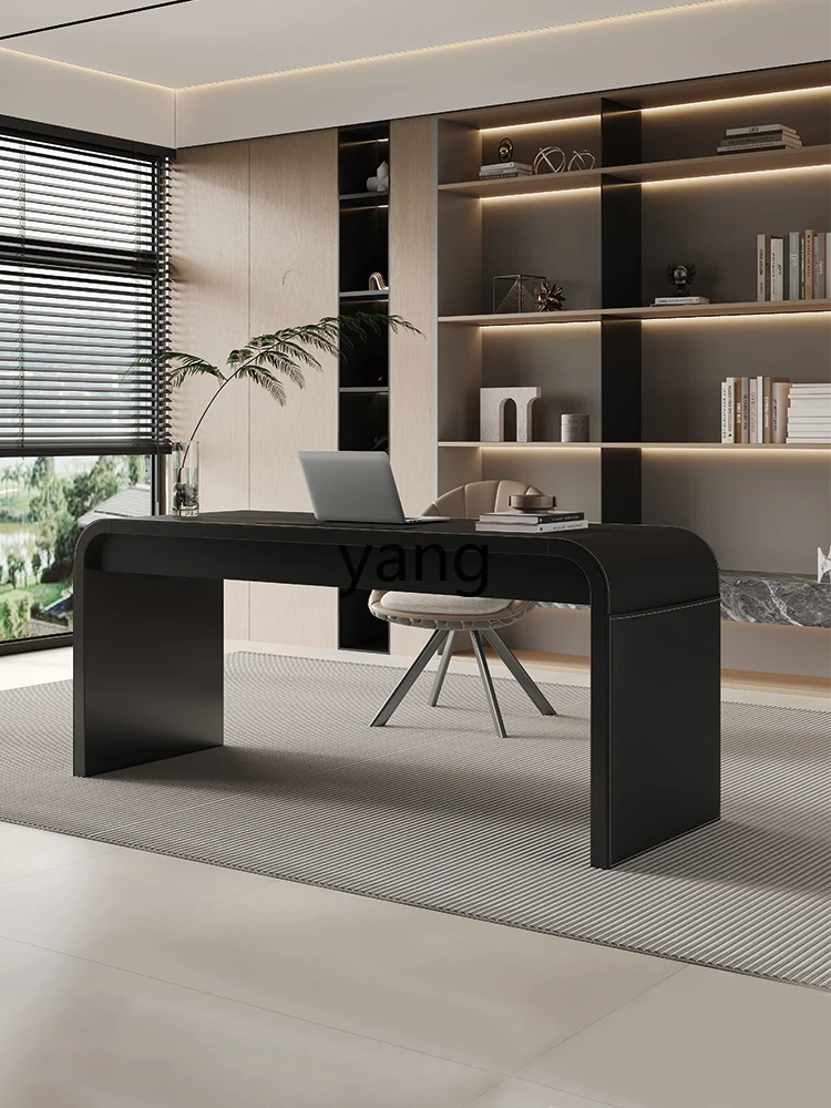 LXL Minimalist Desk Black Saddle Leather High-Grade Living Room Writing Desk Modern Home