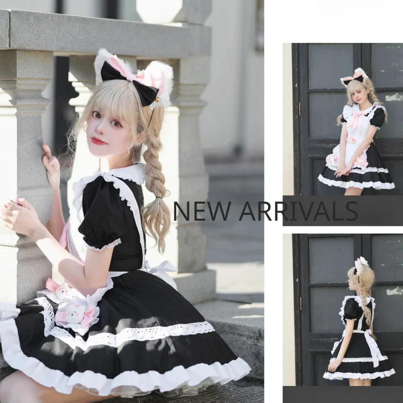 Japońska słodka sukienka pokojówki Lolita Harajuku vintage urocza sukienka kawaii sukienka pokojówki anime cosplay kawiarnia fartuch kostiumowy strój