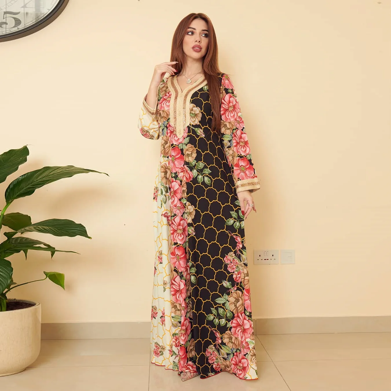 Elegant Ethnic Floral Maxi Dress Abayas For Women Jalabiya Moroccan Kaftan Muslim Evening Party Ramadan Eid Dubai Caftan Jalaba