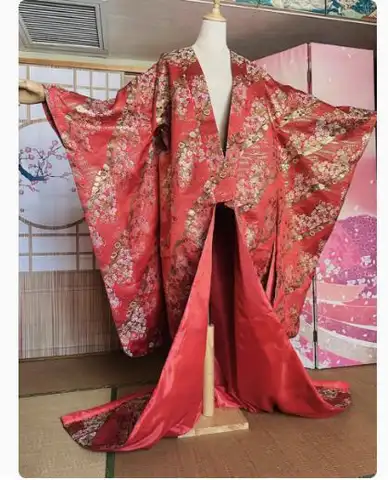 Japanese Kimono Women Robe Spring Jacquard Dress Big Sleeve Wedding