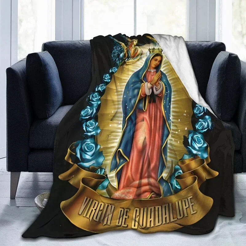 Virgin Mary Blanket Our Lady of Guadalupe Flannel Blanket  Warm Gifts for Mom Cozy Fuzzy Throw Sofa Couch Bedding Living Room