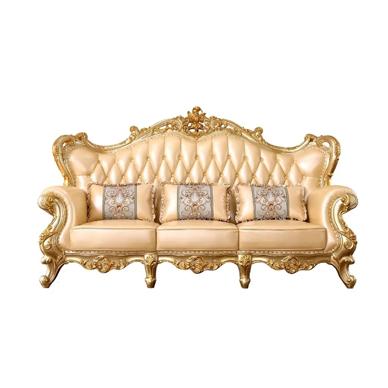 

European leather sofa 123 combination solid wood carving flower luxury large apartment living room luxury villa whole house furn