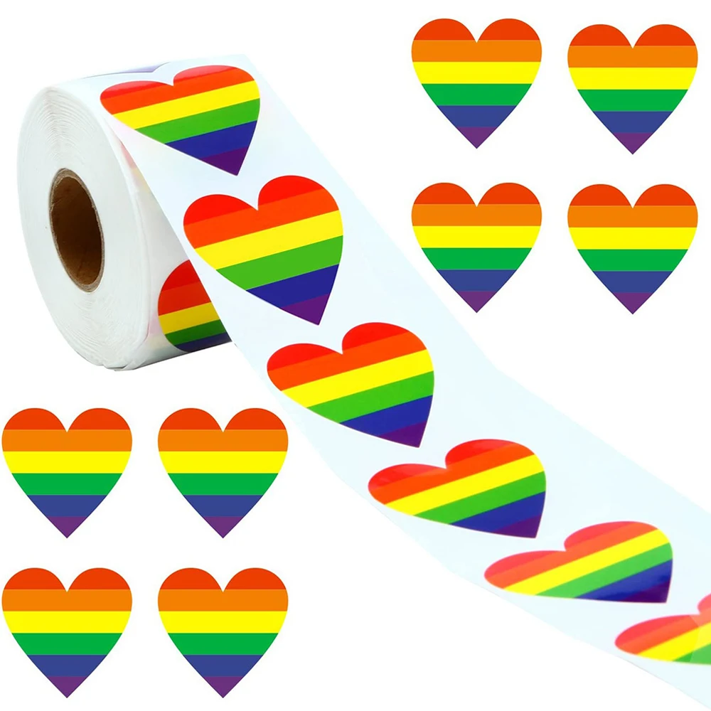 50-500 Piece Gay Pride Stickers Love Pride Rainbow Stickers Love Heart Baking Sticker 1Inch Love Rainbow Heart Shaped  Tape