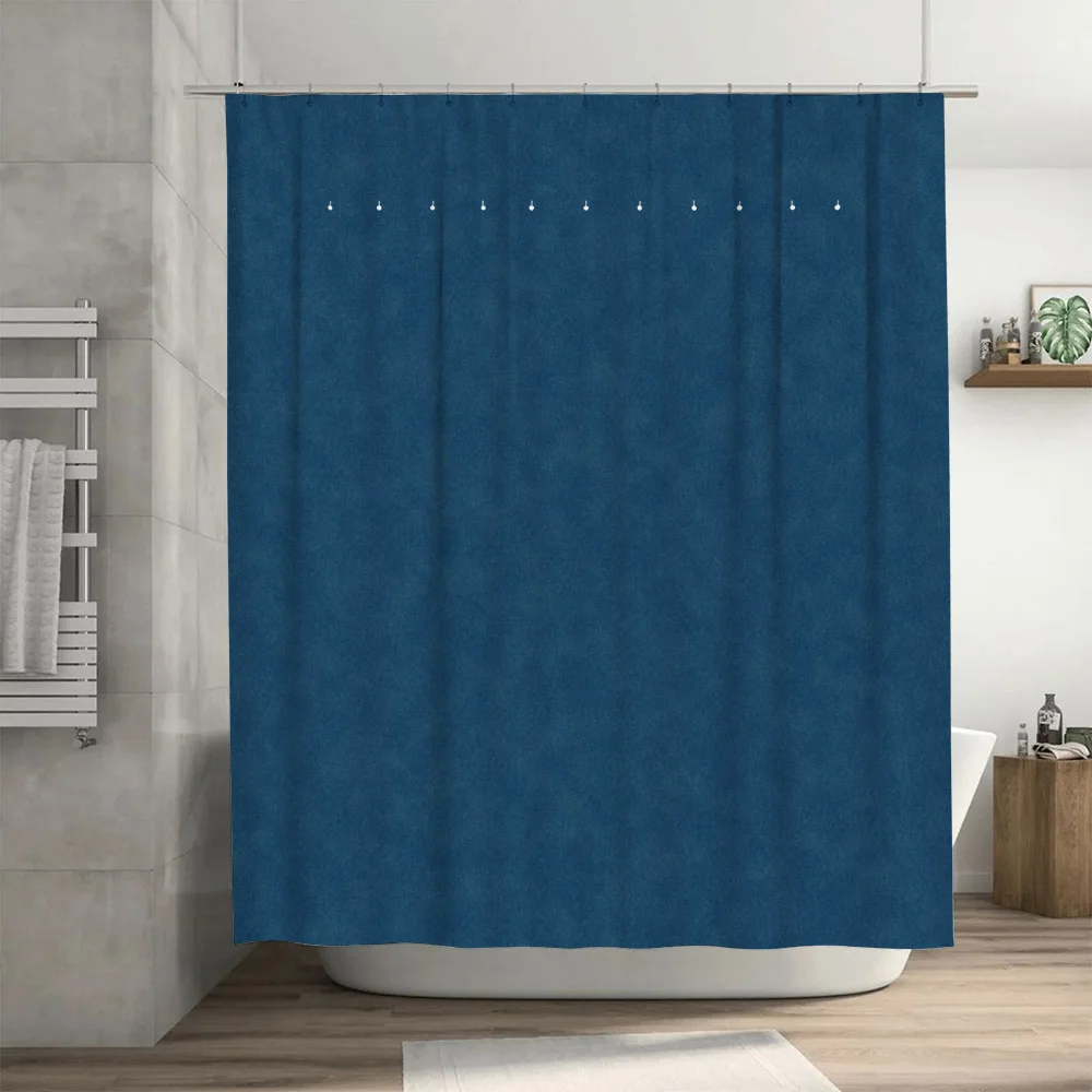 Luxury Bath Shower Curtain Dark Blue Suede Fabric Premium Waterproof Bathroom Decor Heavy Duty Hooks Included (180x243cm) - view 3