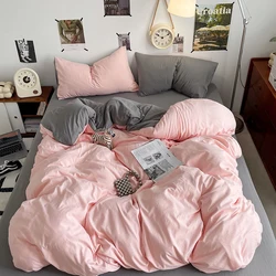 Simple Pink Grey Duvet Cover Fashion Solid Color Bedding Set 3pcs Polyester Comforter Cover Bedroom Quilt Cover 2 Pillowcases