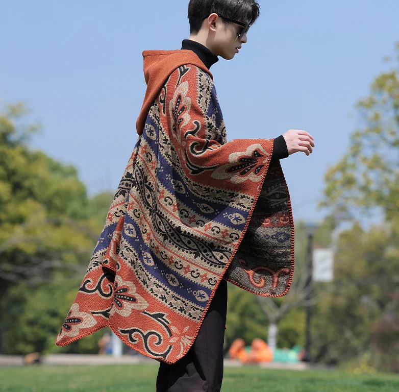 سميكة الرجال شال ملابس السفر الدافئة النمط التبتي شمال غرب الصحراء معطف العرقية الرياح الكتف التفاف ملابس خارجية P2 #1