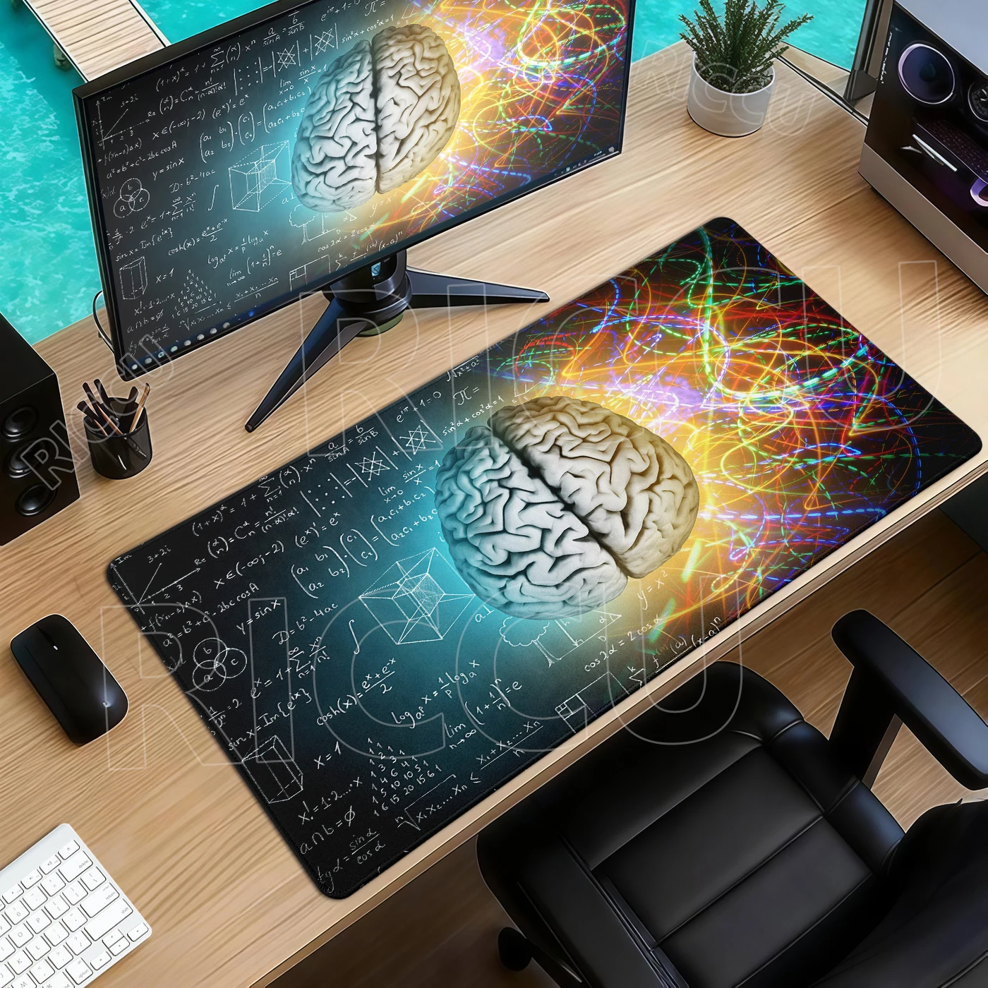 Kreativer Hintergrund des menschlichen Gehirns, Mathematik, Wissenschaft, Formeln, Mauspad, Gamer-Mauspad, Gaming-Computertischmatte, Teppich, PC-Zubehör