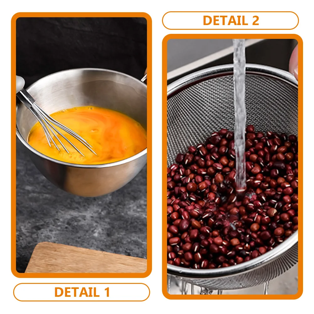 

Stainless Steel Egg Beating Pot with Handle Rice Drainage Multifunctional Food Strainer Basket Thick Material for Fruits