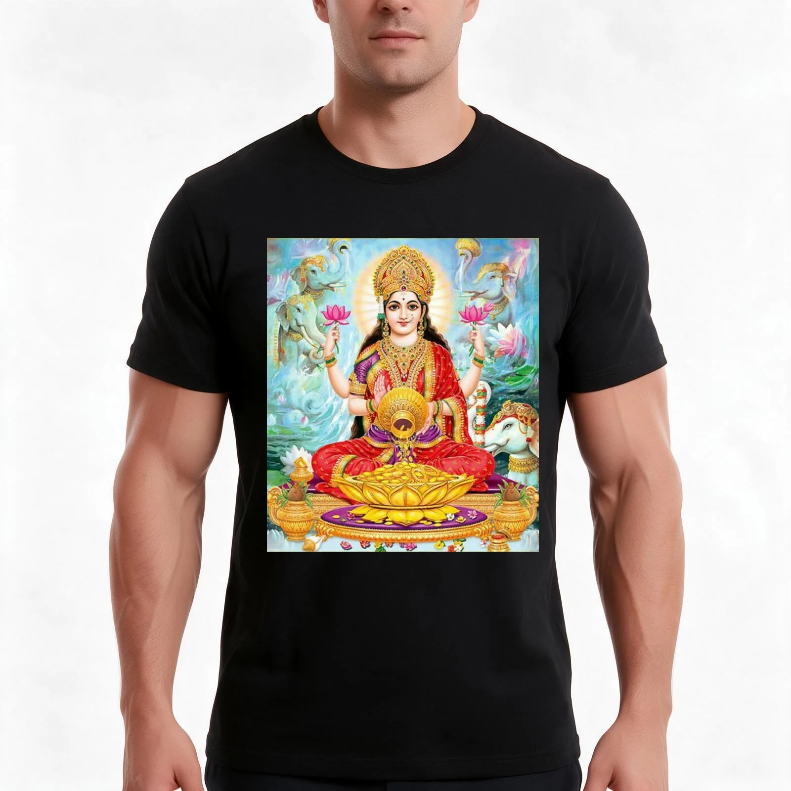 Lakshmi,Goddess of Wealth T-Shirt, Summer Casual Cotton Tee, Oversized Streetwear Tops, Vintage Graphic Print, Unisex Men Women