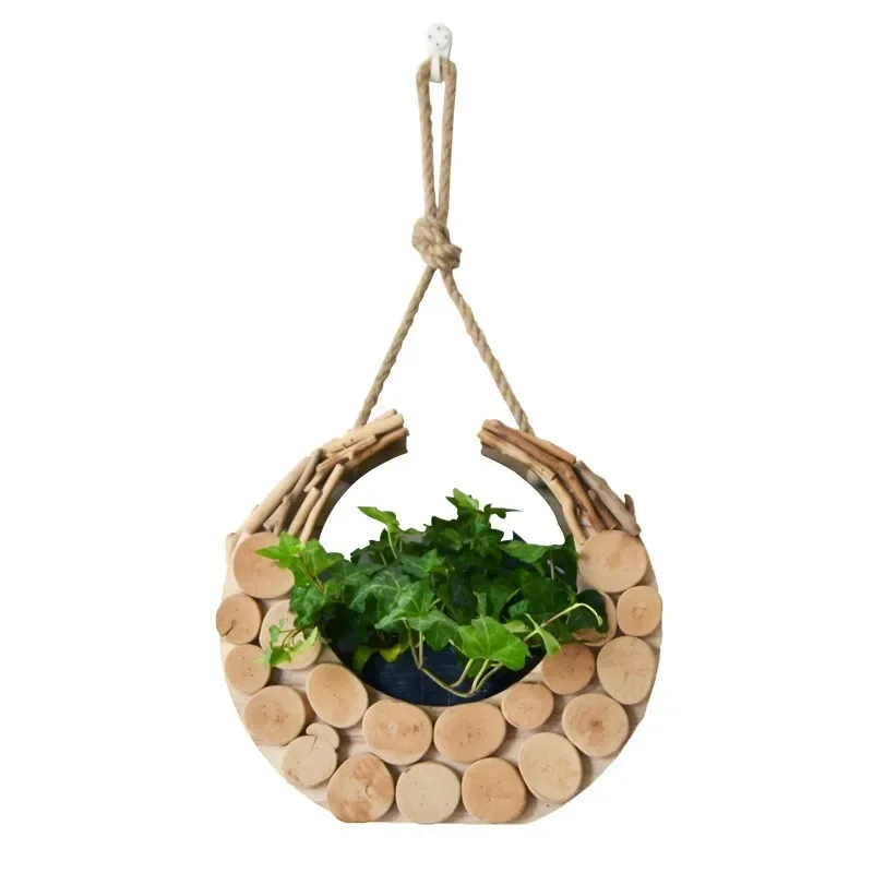 

Handmade solid wood vase wall hanging, creative living room flower arrangement potted ornaments