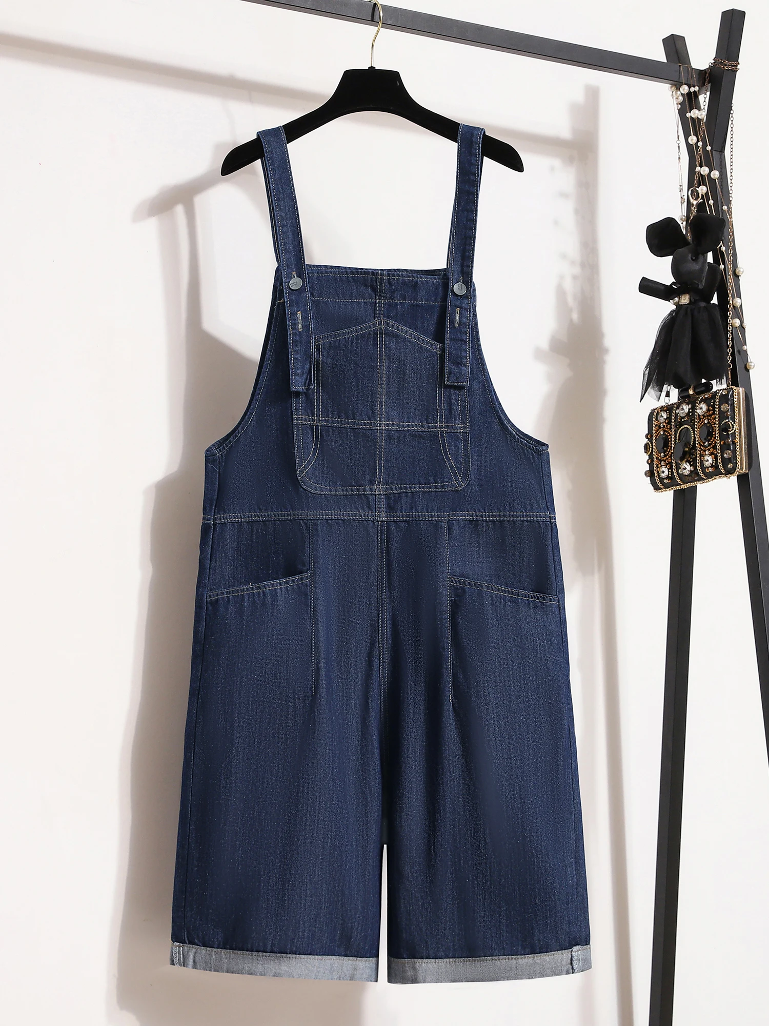 Combinaison en Denim avec poches pour femmes, Version coréenne, ample, large, demi-pantalon en Jean, polyvalent, couleur unie, short en Denim