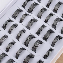 24Pcs/Lot Fashion Classic Stripe Stainless Steel Rings For Men Women Simple Multi Style Wholesale Jewelry Gifts