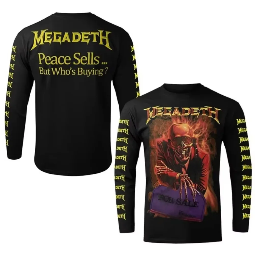 3D-gedrucktes Unisex-Langarm-T-Shirt, Megadeth Punk Metal Rock Band Shirt, Herbstmode, amerikanische Streetwear, Retro-Freizeit-Oberteil – Detail 4