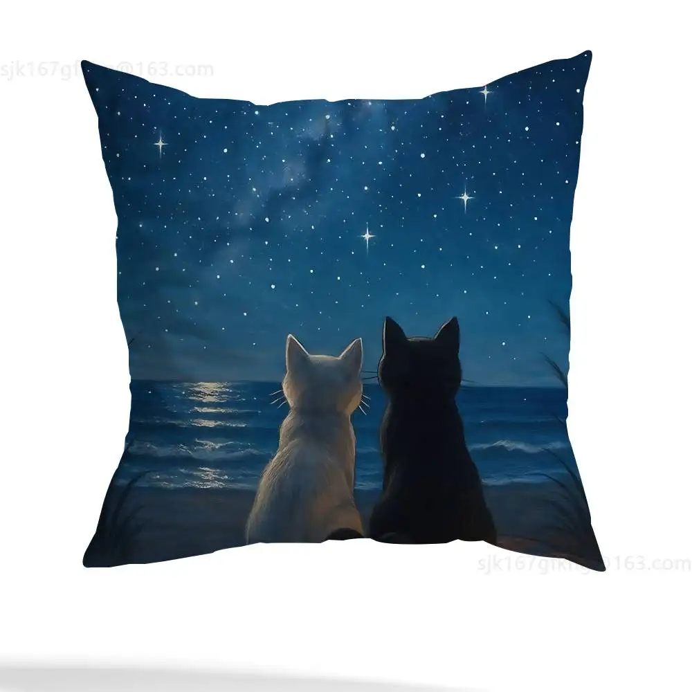 Funda de almohada con forma de gato y corazón de estrella, funda de almohada antipolvo con cremallera Invisible, funda de cojín de sofá de felpa corta y sedosa