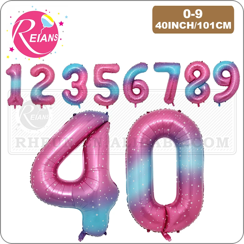 40 inch Giant Star Gradient Pink Green Number digit baby shower Balloon Sparkling Pink Balloon Birthday Party Wedding Decoration