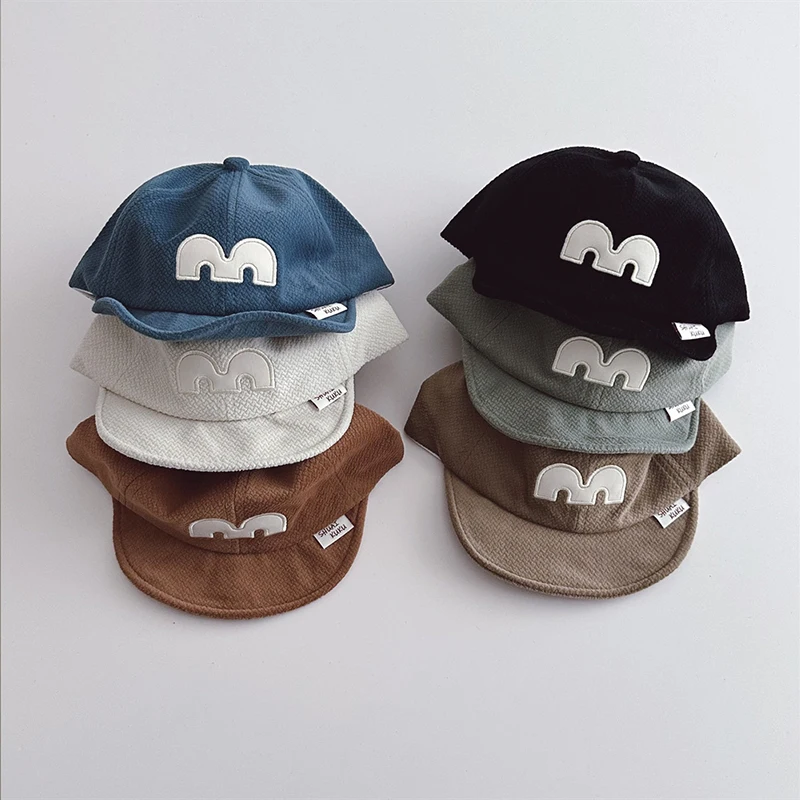 

m-Letter Baby Duck Tongue Hat Solid Cotton Children Peaked Hats Soft Brim Kids Baseball Cap 6-24Month Boys Girls Sunshade Visors